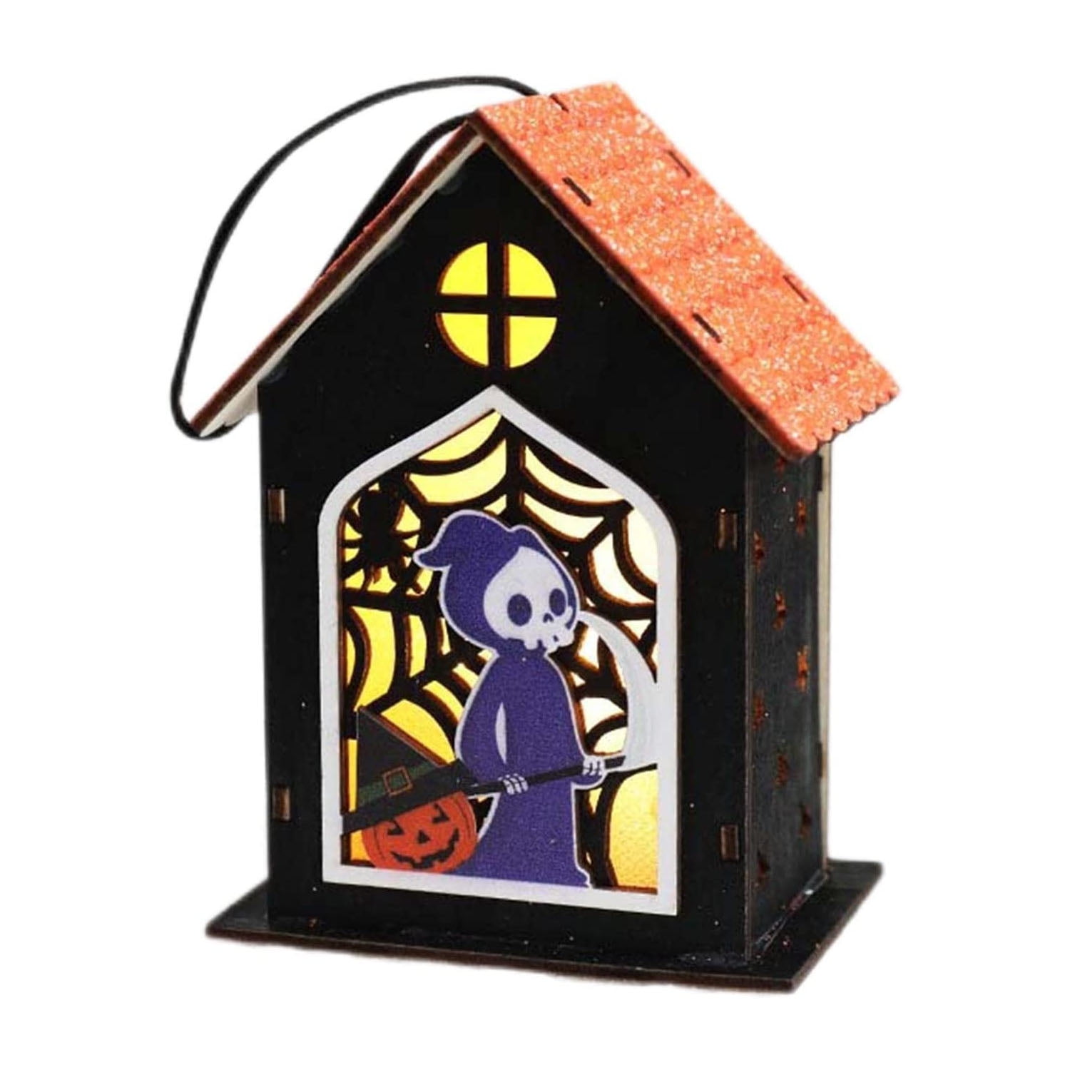 Zeeyh Halloween Decorations Pendant | Lighted Wood Haunted House - LED ...