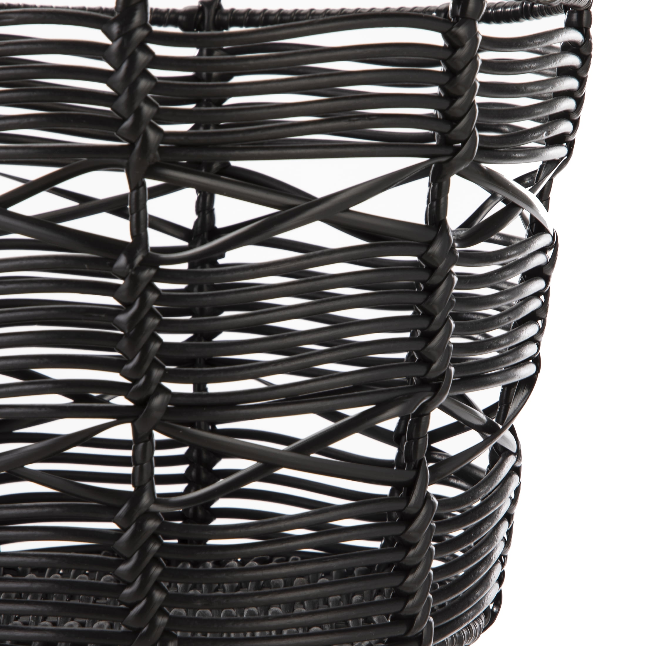 (2 pack) Homezone 9" Plastic Round Black Abstract Basket with Handles