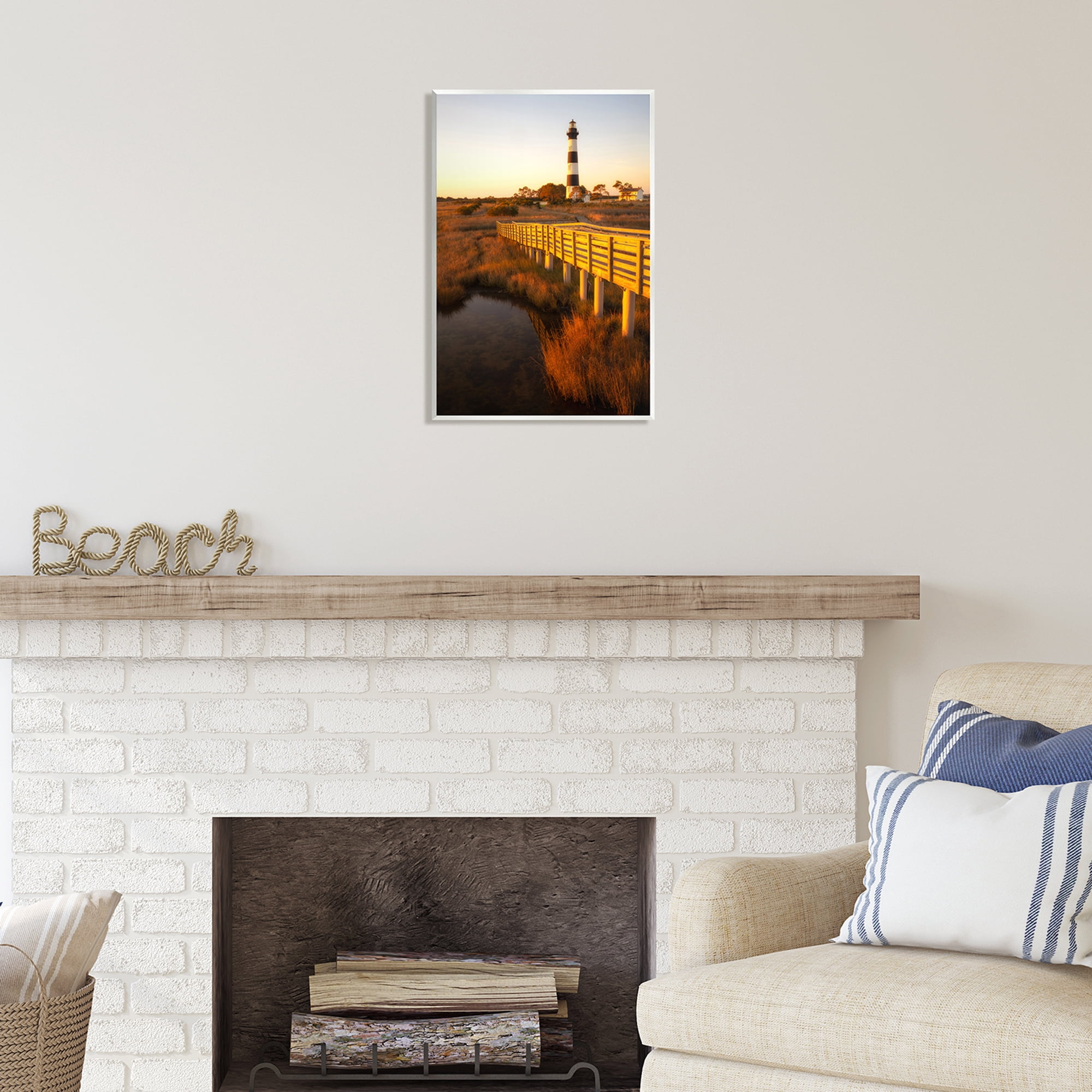 Stupell Industries Bridge to Lighthouse Nature Photography Unframed Art Print Wall Art, 13 x 19