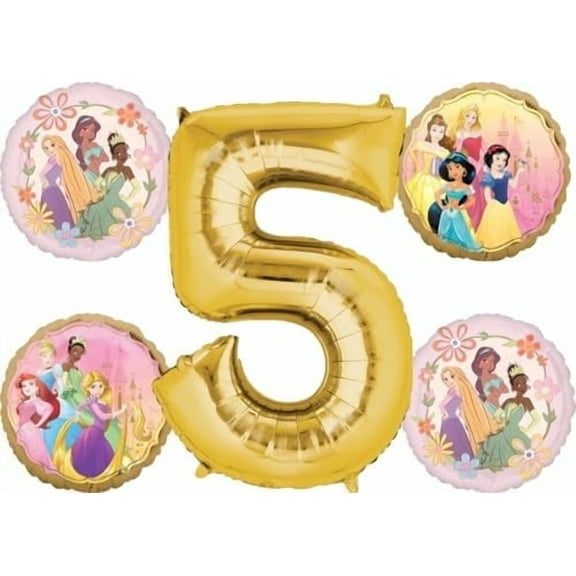 Princess Theme 5th Birthday Party Supplies 5pc Balloon Bouquet Decorations