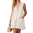 thumbnail image 6 of QUNYINEY Women's Summer Dresses Mini White A Line Sleeveless Sundress Ruffle Collared Loose Fit with Pockets Dresses, 6 of 7
