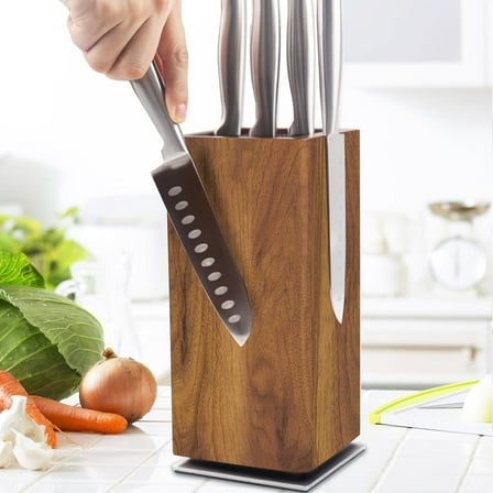 Beslands Magnetic Knife Block without Knives, 360° Rotatable Acacia Wood Knife Holder Stand with Extra Large Storage for Kitchen Knives & Utensils, Countertop Knife Organizer