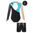 thumbnail image 2 of renvena Gymnastics Leotards for Girls Tumbling Biketards Ballet Dance Outfit with Hair Band Unitard with Shorts Turquoise&Black 8, 2 of 7