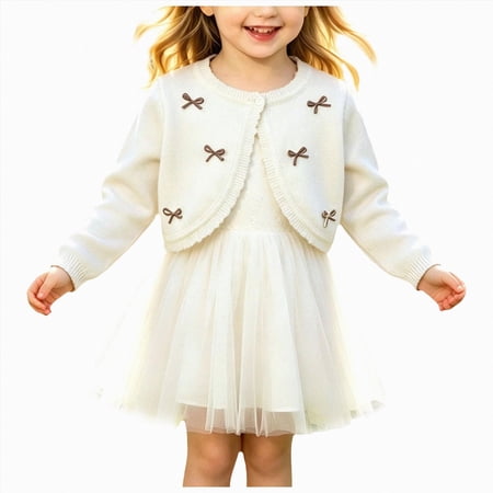 TOWED22 Toddler Girls Cardigan Sweater Bolero Shrug Baby Kids Long Sleeve Cropped Dress Up Button Closure Jacket Tops White 3-4 Y