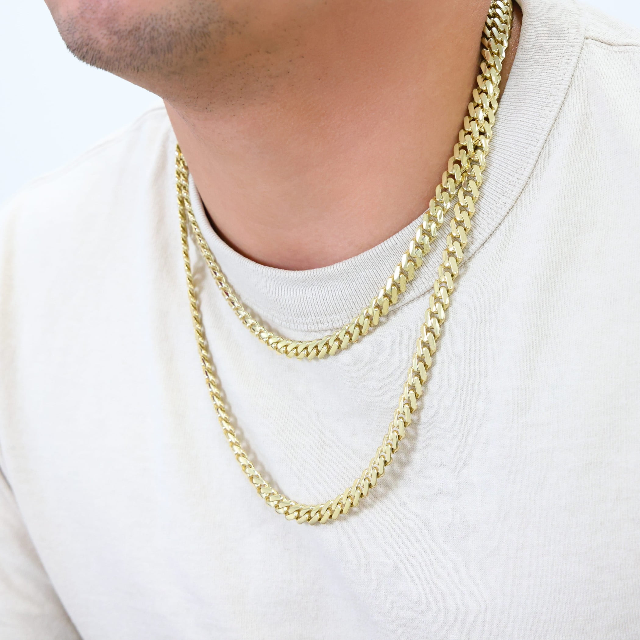 Nuragold 10k Real Yellow Gold Royal Monaco 7.5mm Miami Cuban Link Necklace (16"-30") Italian Jewelry for Men & Women