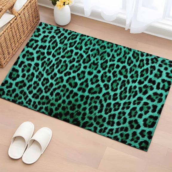 Rectangle Area Rugs 2 x 3 Ft, Green Leopard Print Non-Slip Residential Carpet, Farmhouse Abstract Animal Patterned Indoor Crawling Mats Runner Rugs for Living Room/Dining Room/Bedroom