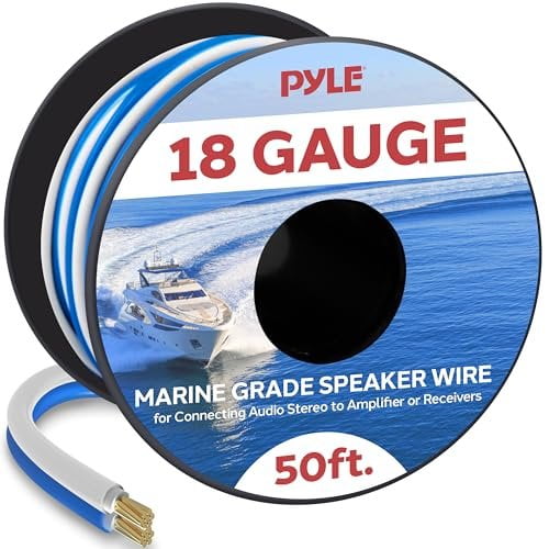 Pyle 50ft 18 Gauge Speaker Wire - Waterproof Marine Grade Cable in Spool for Connecting Audio Stereo to Amplifier, Surround Sound System, TV Home Theater and Car Stereo - PLMRSW50