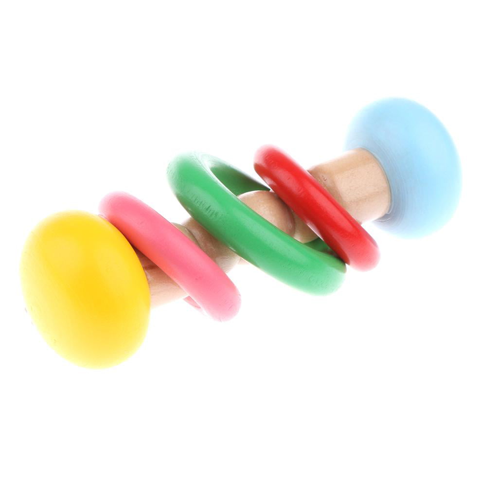 2pcs Wooden Baby Rattle Educational Grasping Handbell Montessori Musical Toy 