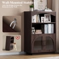 thumbnail image 4 of 46" Bookshelf and Bookcase, Brown Small Bookcase with Glass Door, 3 Tier Mid-Century Book Shelves w/ Deep Storage Cabinet and Adjustable Shelves, Wood Standing Small Book Shelf for Office Kitchen, 4 of 7
