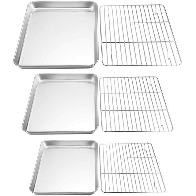 Baking Sheet with Rack Set, Stainless Steel Cookie Sheet Baking Pans with Cooling Rack, Non Toxic & Healthy, Rust Free & Heavy Duty, Mirror Finish & Easy Clean, Dishwasher Safe - 6 Pieces