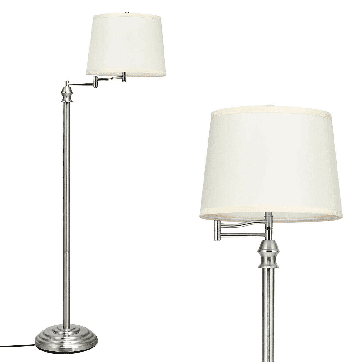 Swing Arm LED Floor Lamp Classic Lamp Bedroom w/Hanging Fabric