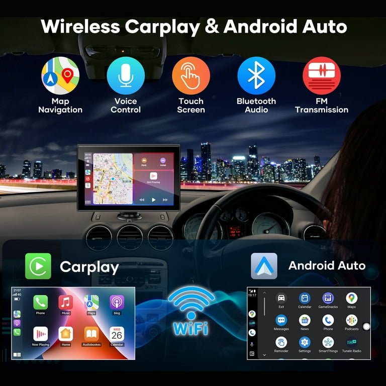 Miroir Wireless CarPlay Android Auto 7 Inch Touchscreen Bluetooth