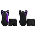 thumbnail image 6 of Doomiva Kids Girls 2 Piece Outfit Sleeveless Ballet Dance Leotard Suit Patchwork Gymnastic Yoga Bodysuit with Shorts Set Purple 13-14, 6 of 7