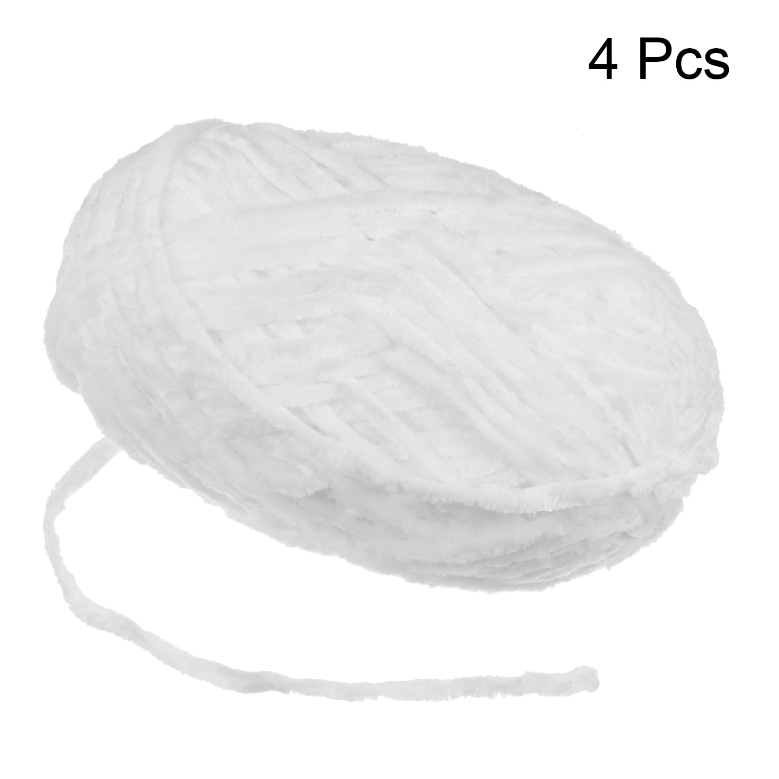 Uxcell 4pcs Velvet Yarn Soft Chenille Yarn 4x100g/14.1oz (347yds) Fluffy Yarn for Knitting Crochet Blanket White