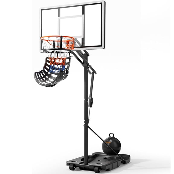 Toremore 44 Inch Portable Basketball Hoop, 5.25-10FT Adjustable Basketball Hoop with PC Backboard and Ball Return System, Basketball Hoops & Goals for Kids/Teens/Adults in Backyard, Driveway & Indoor