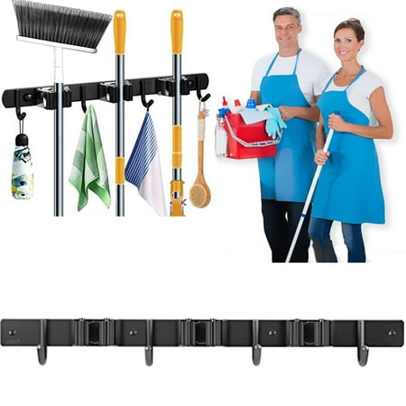 

Wall Mounted Broom Holder with 3 Shelves and 4 Hooks 304 Stainless Steel Broom Organizer for Garden Garage Kitchen Bathroom