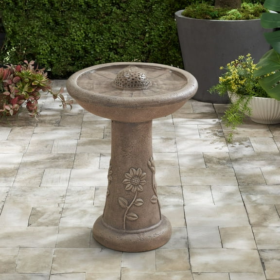 Missy Sunflower 20 1/4" High Large Rustic Outdoor Decor Gray Cement Floor Fountain with Light LED Bird Bath