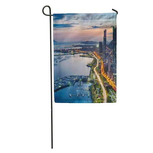JSDART Financial Avenida Balboa at Dusk in Panama City Cityscape Downtown Garden Flag Decorative Flag House Banner 28x40 inch