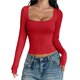 thumbnail image 1 of Camisas de Larga para Mujer, Tops Cortos, Cuello Cuadrado, Camisetas Básicas para Salir, Ropa de Invierno Y2K 2025 Rojo S, 1 of 7