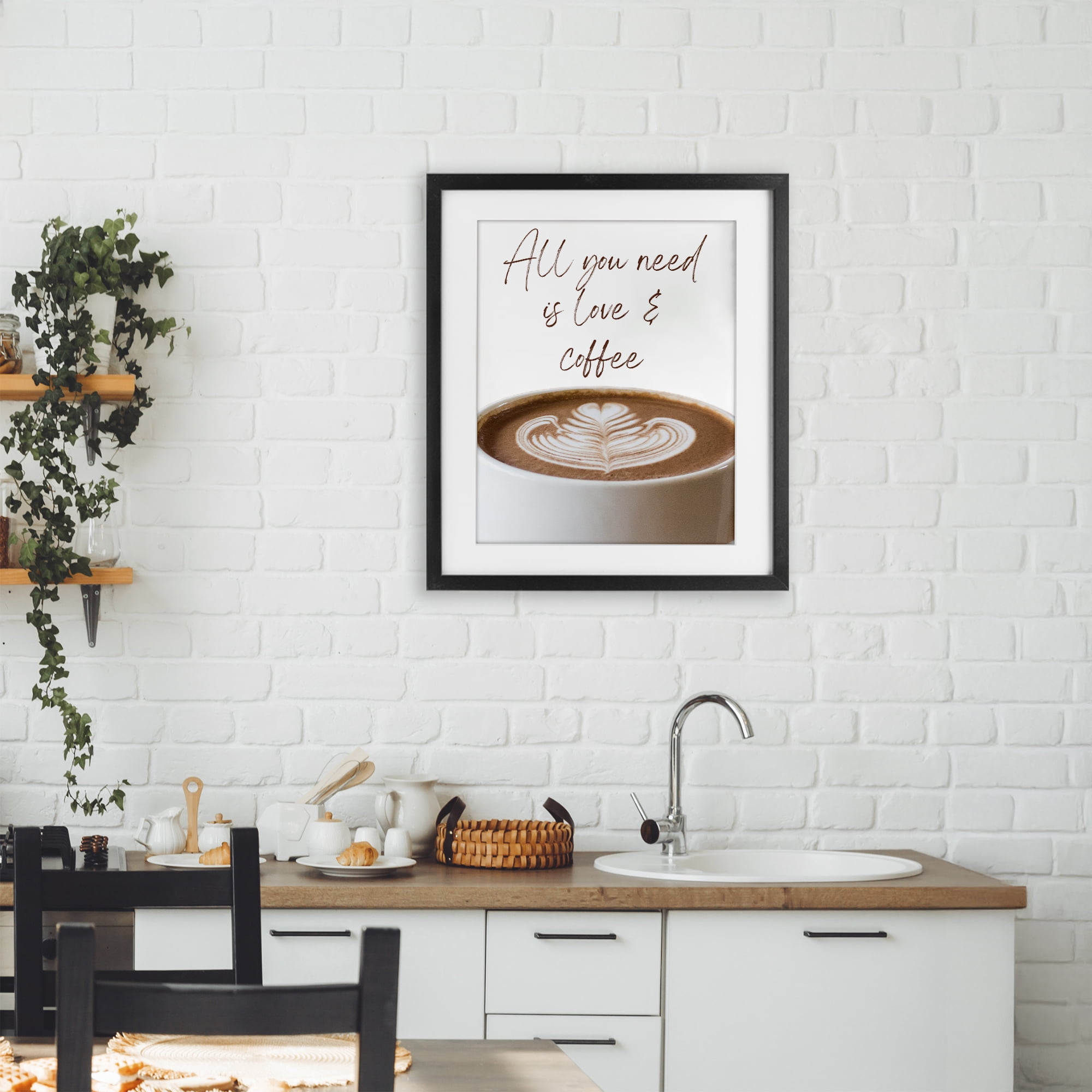 Stupell Industries All You Need Love & Coffee Black Framed Print Under Glass, design by Jesse Keith