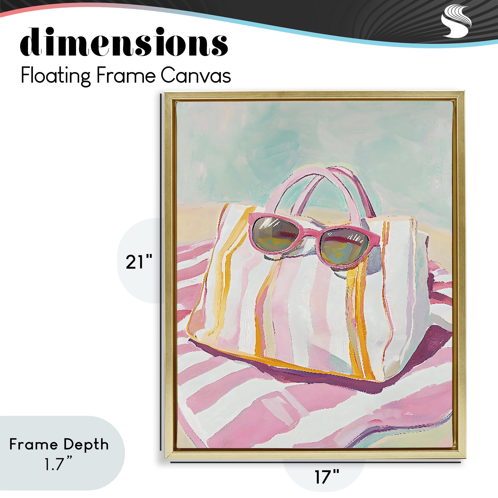 Stupell Industries Beach Bag & Sunglasses Gold Framed Floater Canvas Wall Art, design by The Prints Vibe