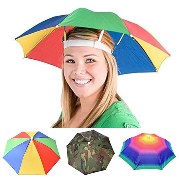 Cheers.US 3Pcs Multicolor Head Umbrella Cap Rainbow Fishing Hats and Folding Waterproof Hands Free Party Beach Headwear