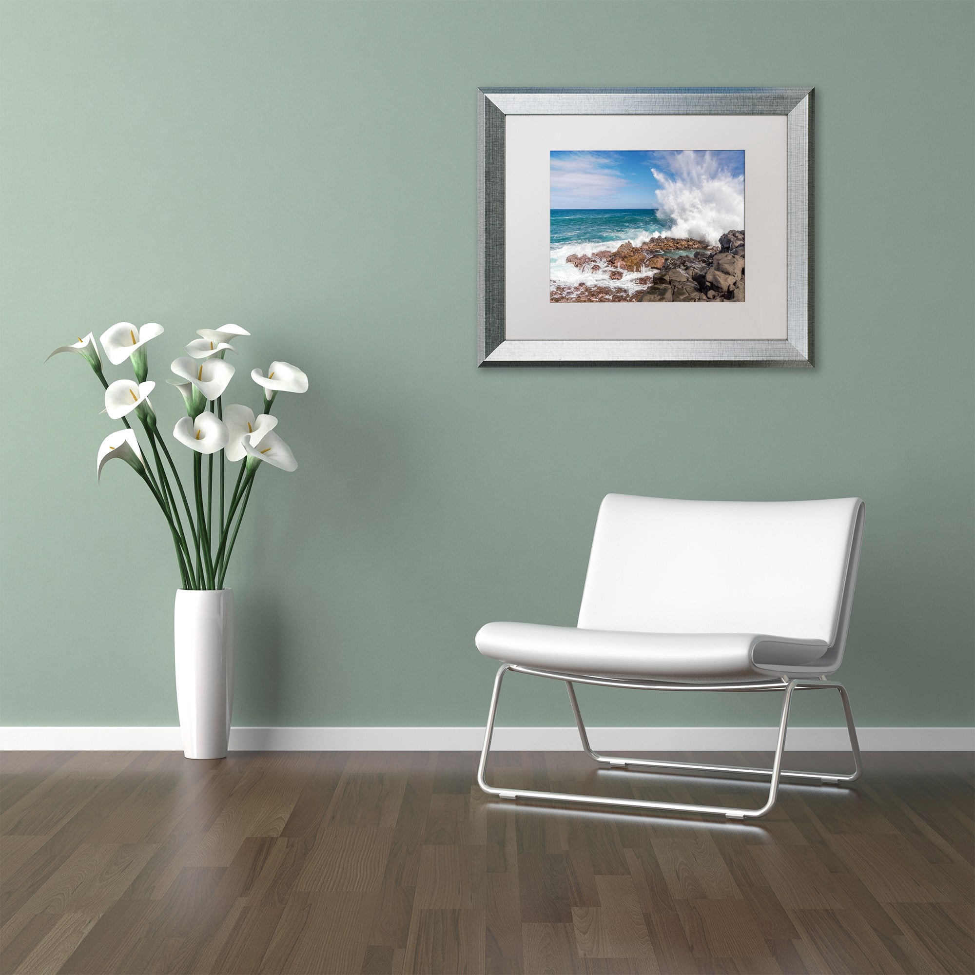 Trademark Fine Art 'Queen's Bath Wave' Canvas Art by Pierre Leclerc, White Matte, Silver Frame
