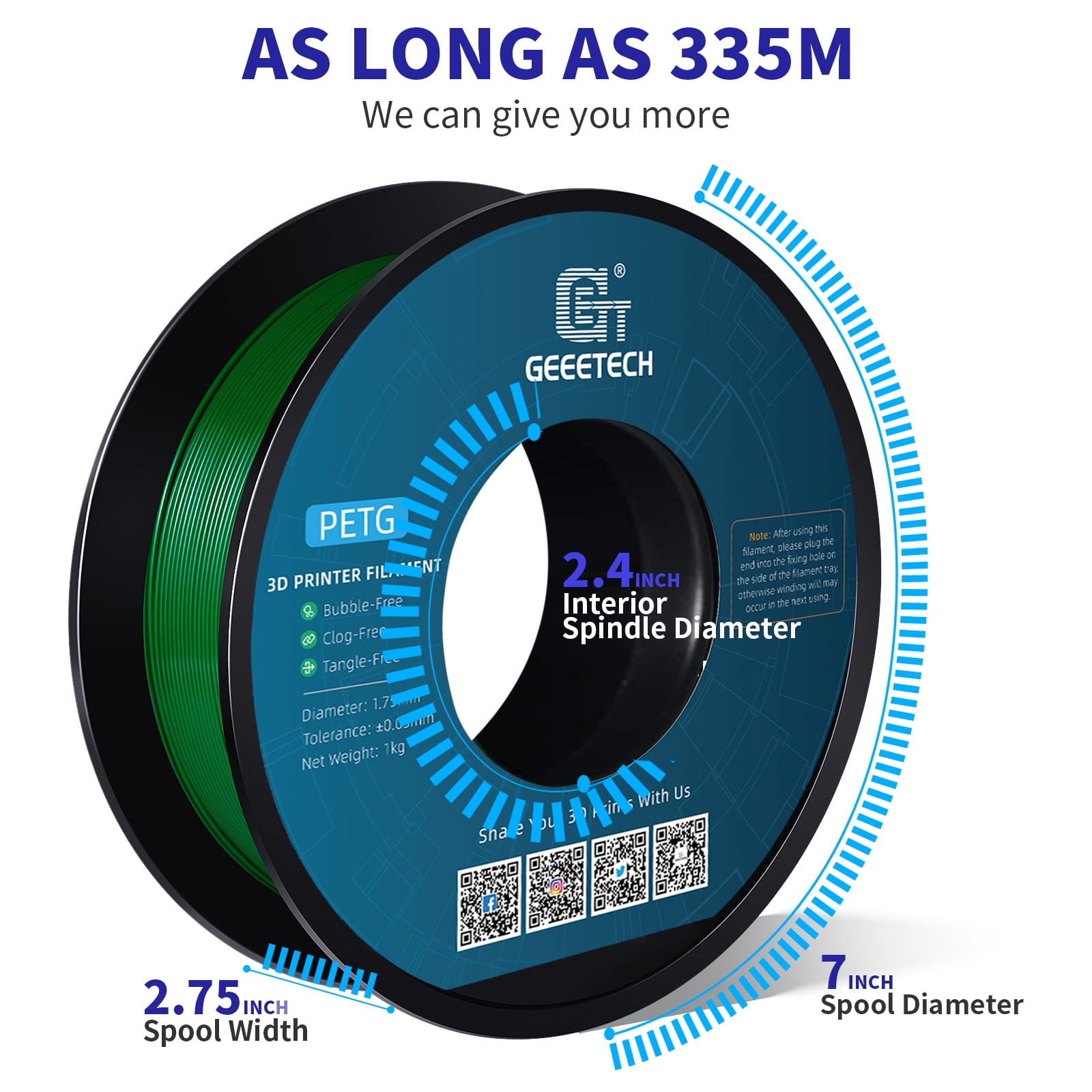 GEEETECH Green PETG Filament 1.75mm, Upgrade Stronger Toughness Printing Consumables, 10kg (22 lbs) Spool Fit Most FDM 3D Printer