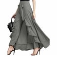 thumbnail image 3 of Karymi Jeans for Women Solid High Waist Self Tie Wrap Ruffle Skort Pants, Asymmetrical Flounce Layer Wide Leg Palazzo Trousers Jean Shorts, 3 of 5