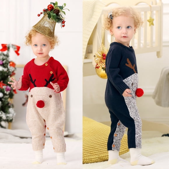 Winter Christmas Newborn Baby Girl Knitted Romper Jumpsuit Overall Sweater Warm Fall Autumn Wool Xmas Clothes