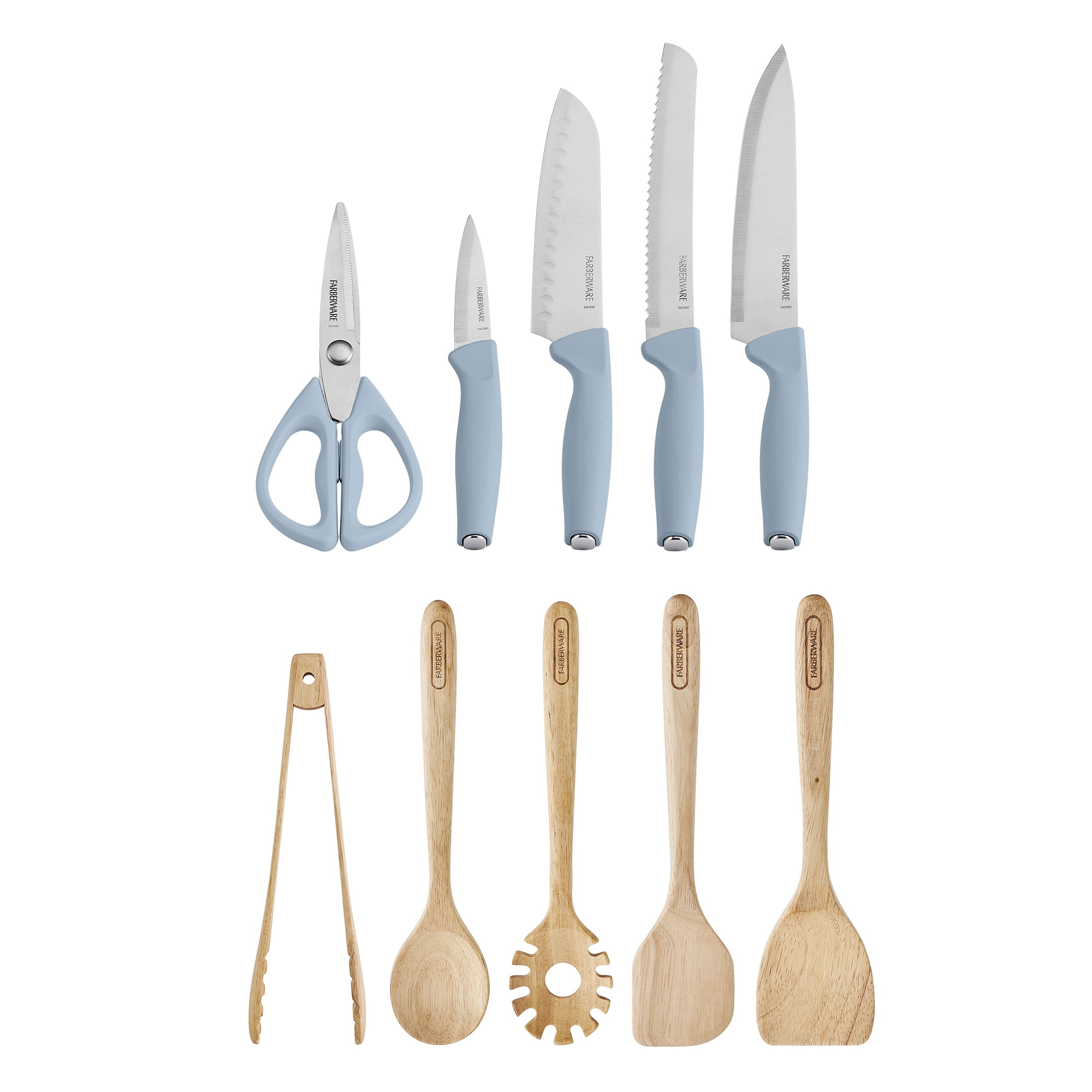 Farberware Professional Wood Kitchen Utensil and Knife Set with Counter Storage Slate, 13-Piece