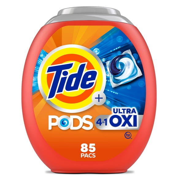 Tide PODS Laundry Detergent soap with Ultra Oxi 4-in-1 Detergent, 85 Count, Built-in Pre-treaters, Set-in Stains, Colour Protecters, HE Compaible