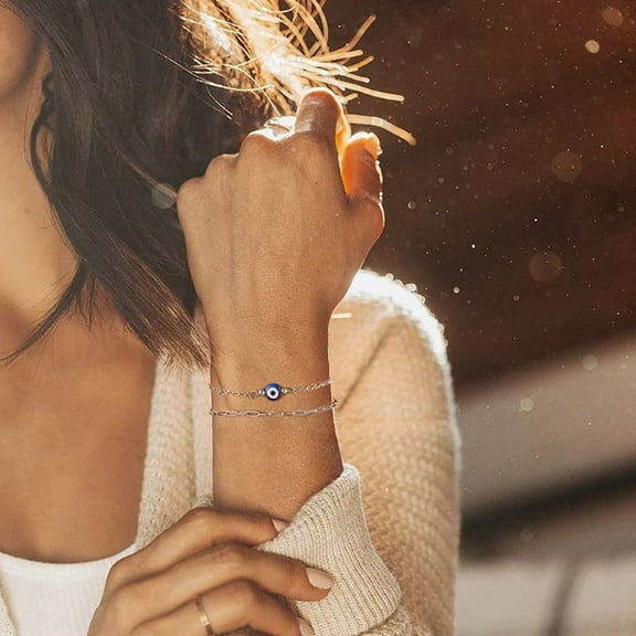 ETHZZLE 2pcs Evil Eye Bracelet Jewelry Golden Adjustable Alloy for Women with Protection from Negative Energy