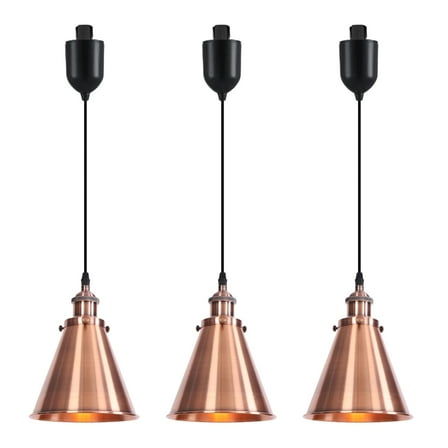 Kiven L-Type track lighting pendants Adjustable Height,L track pendant lights with Copper Red Iron Lampshade,Farmhouse Track Lighting Fixture for Kitchen Cafe Hallway, E26 Socket