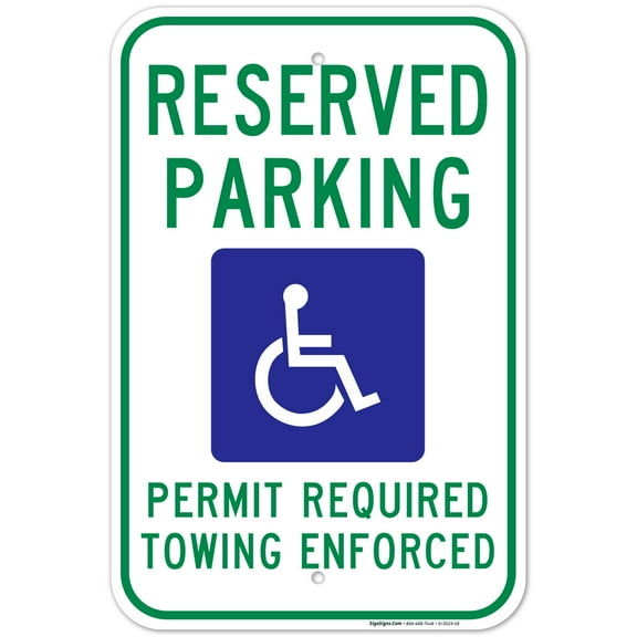 Arkansas Handicap Parking Sign, Reserved Parking Permit Required Towing Enforced Sign, 12x18 Aluminum