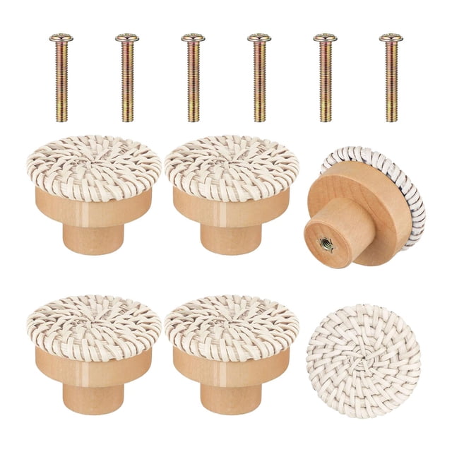 Abbracc Boho Rattan Dresser Knobs Wooden Rattan Drawer Knobs for Dresser