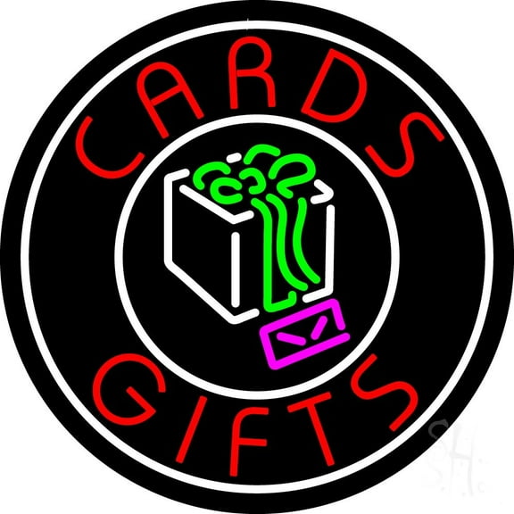 Cards And Gifts Block Logo LED Neon Sign 26" Tall x 26" Wide - inches, Black Square Cut Acrylic Backing, with Dimmer - Premium built indoor Sign for Storefront, Store interior.
