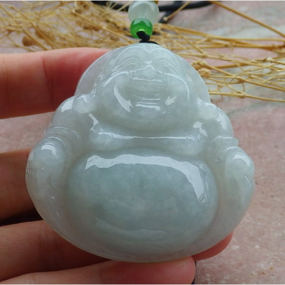 Certified Icy Green Burma 100% Natural A Jade jadeite pendant Happy Buddha God Necklace 639523 TN