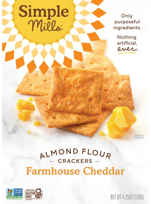 Simple Mills Almond Flour Crackers, Farmhouse Cheddar Gluten-Free Crackers, 4.25 oz