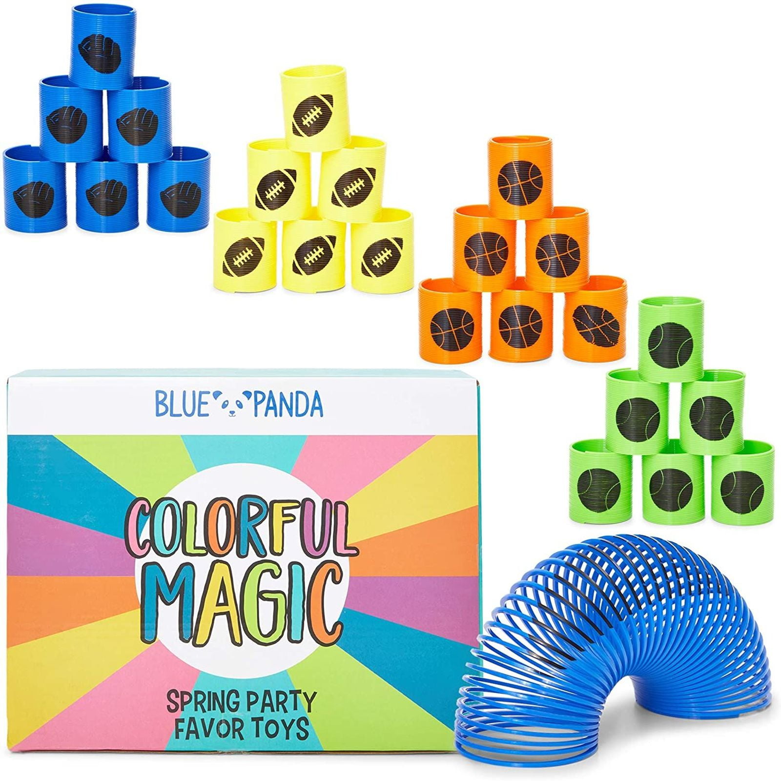 24Pack Magic Springs for Sports Theme Party Favors, Mini Plastic Spring Toy for Kids Birthday