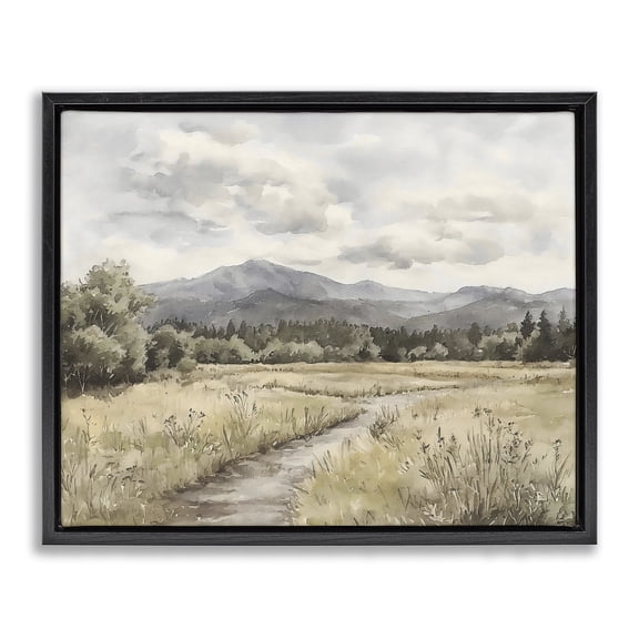 Stupell Industries Traditional Muted Pathway to Mountains Black Floating Frame Canvas Art, 21 x 17, by Riley B