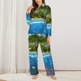 thumbnail image 2 of Pofeuu Island And Coral Reef Print Womens Pajamas Set Long Sleeve Sleepwear Button Down Nightwear Soft Pj Lounge Sets Button Down Pajamas Women-Small, 2 of 7