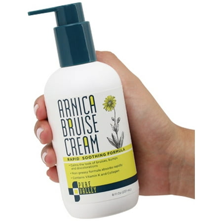 Pure Valley Arnica Bruise Cream with Vitamin K, Horse Chestnut and Collagen  Large 8oz bottle with pump! Calms the look of bruises, bumps, and skin (Best Over The Counter Collagen Cream)