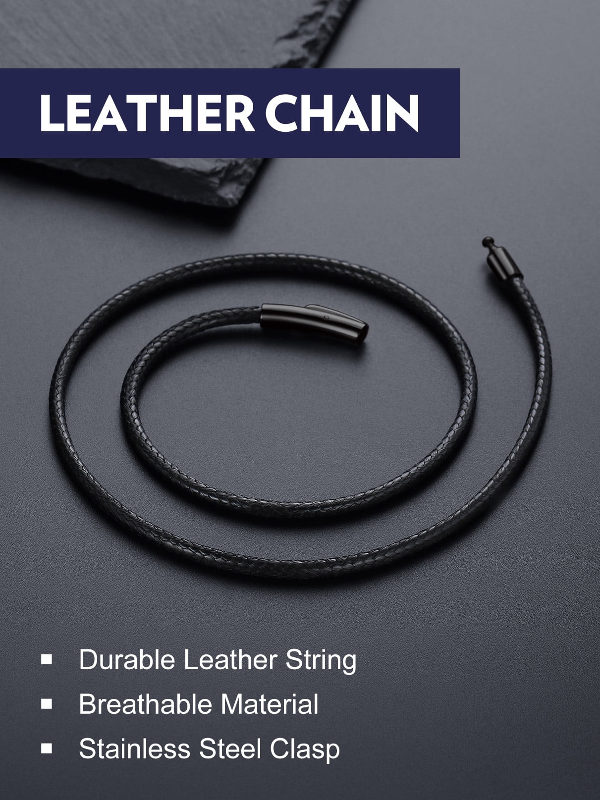 Bandmax 3MM Wax Rope Chain Choker Necklace for Men Women 18 inches Waterproof Braided Wax Rope with Stainless Steel Black Snap Clasp Neck Chains for Pendant
