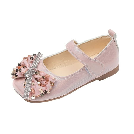 

nsendm Boots for Junior Girls Summer And Autumn Fashion Cute Girls Casual Shoes Round Toe Bow Sequins Flat Bottom Shoes Pink 3.5 Years