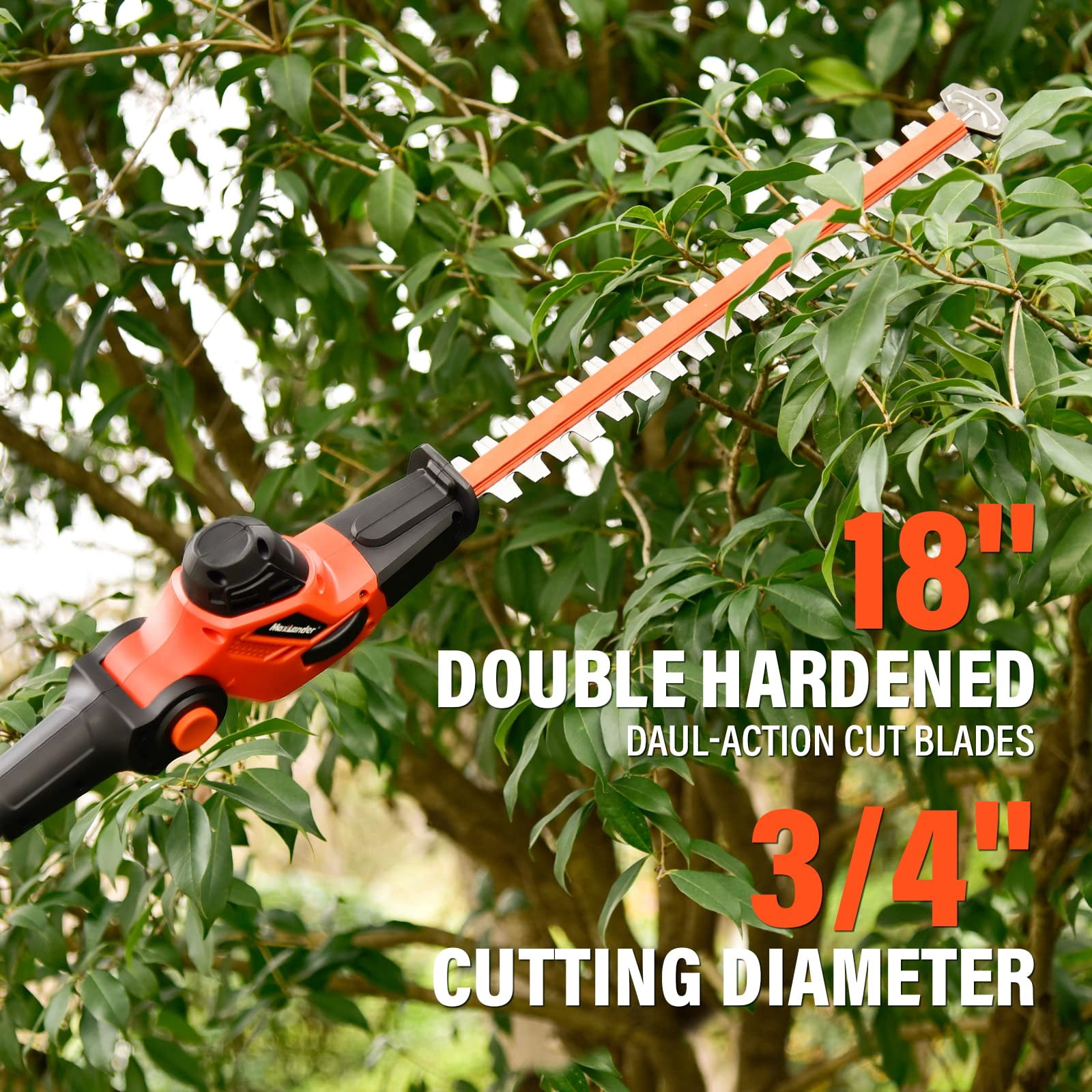 Maxlander Pole Saw 8-Inch Cordless Pole Saws for Tree Trimming and 18-Inch Pole Hedge Trimmer 2-in-1, 15-Feet MAX Reach, 16ft/s Speed, Auto Oiling Pole Chainsaw with 20V 2.0Ah Battery & Charger