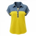 thumbnail image 6 of Feancey Denim Patchwork Shirt for Women Cap Sleeve Henley Neck Work Tops Lightweight Breathable Button Up Blouse Summer Casual Collared Tee Shirts Yellow S, 6 of 6