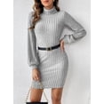 thumbnail image 7 of Women's Turtleneck Long Sleeve Mini Dress with Stretch Knit 95% Polyester 5% Elastane for Everyday Style Casual, 7 of 7