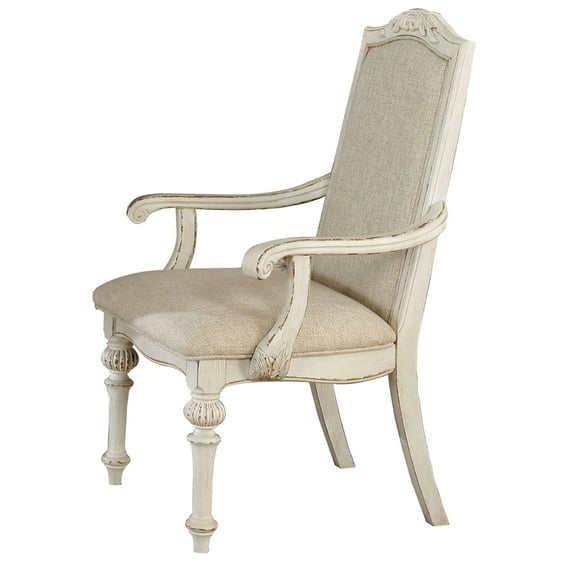Rustic Wooden Arm Chair with Intricate Carvings Set of 2 Antique White - Saltoro Sherpi