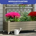 thumbnail image 3 of ModFusion Resin Planter Box with Drainage Holes, Rolling Wheels, 3.6 x 1.4 x 5 ft, Hanging Baskets Pot, Trellis Roof, Brown Plastic, 3 of 10